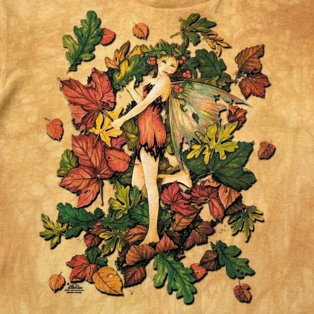 Y2K Vintage Autumn Fairy T-shirt The Mountain Tie Dye 2000 Fall Leaves Motif. - Picture 4 of 6